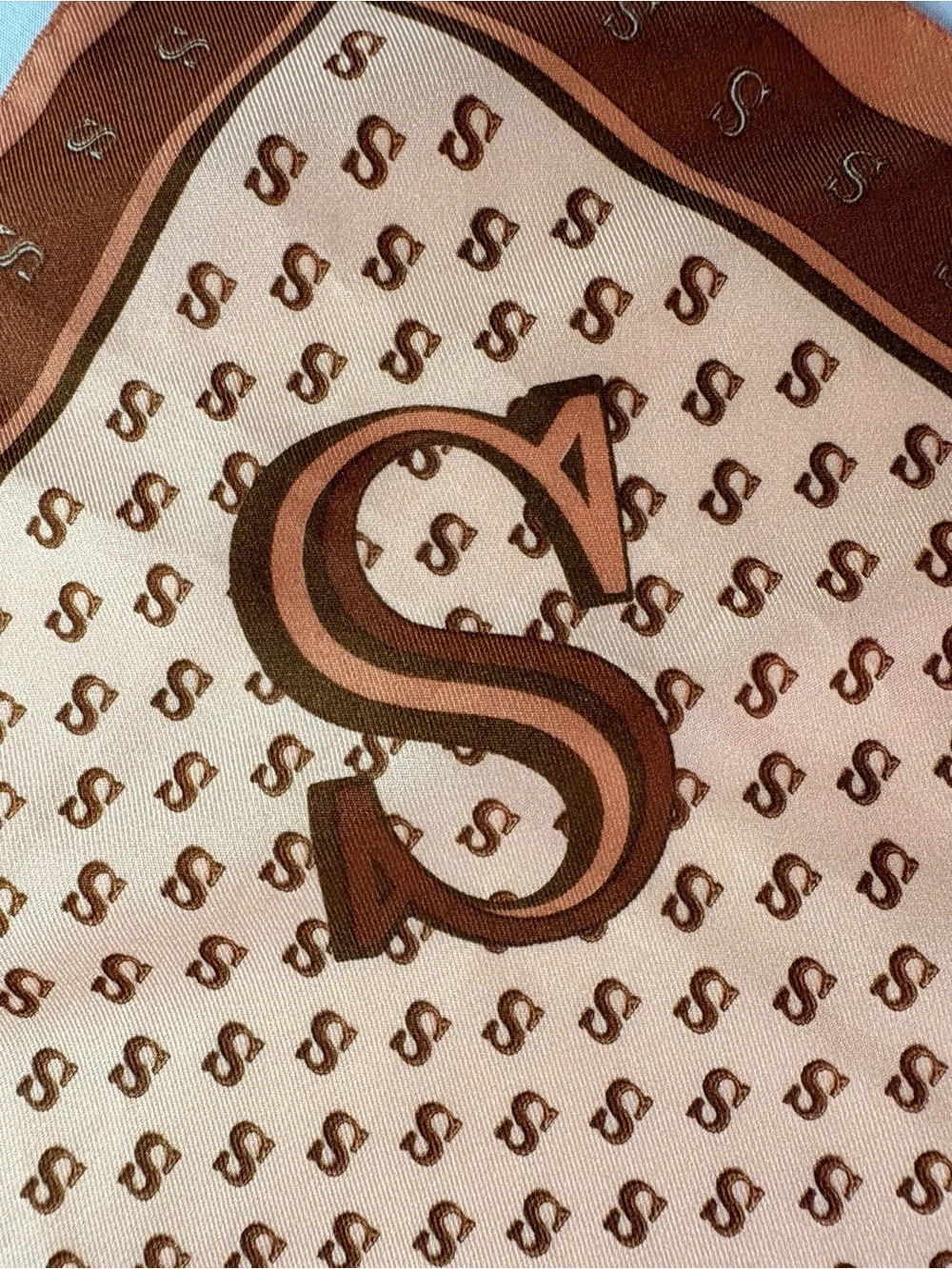 Monogram 'S' Pattern Square Scarf in Rust and Cream